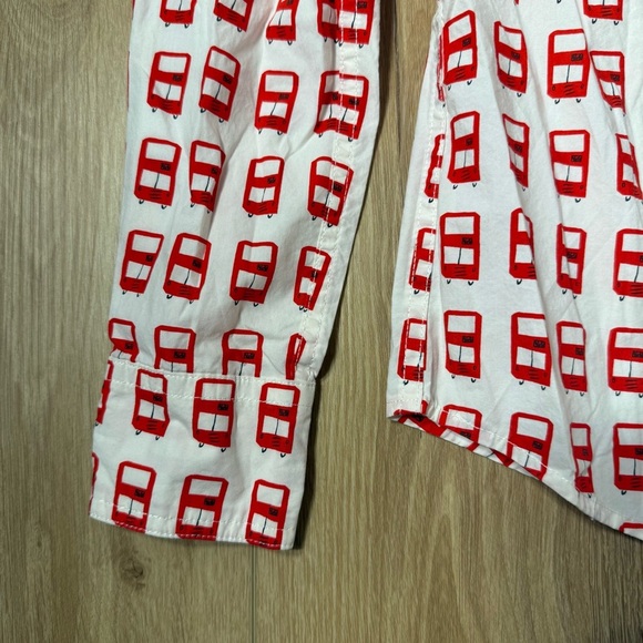 BODEN Womens Red Double Decker Bus Print Shirt 2P Cotton LS Kitsch Fun Bright - Picture 2 of 6